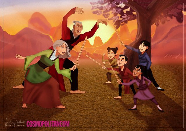 Fa Mulan és Li Shang, az unokákkal