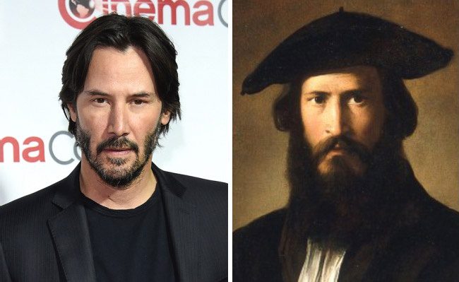 Keanu Reeves (2016-ban készült kép) és egy Parmigianino festmény 1530-ból