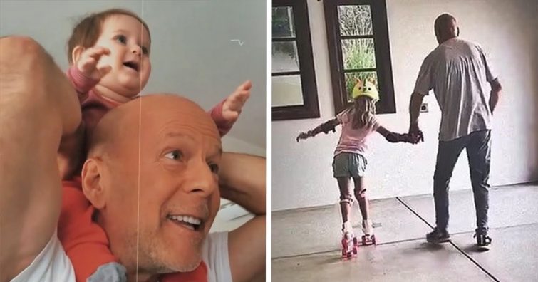 Megható videó! A súlyos betegséggel küzdő Bruce Willis a garázsában tanítja korcsolyázni lányát