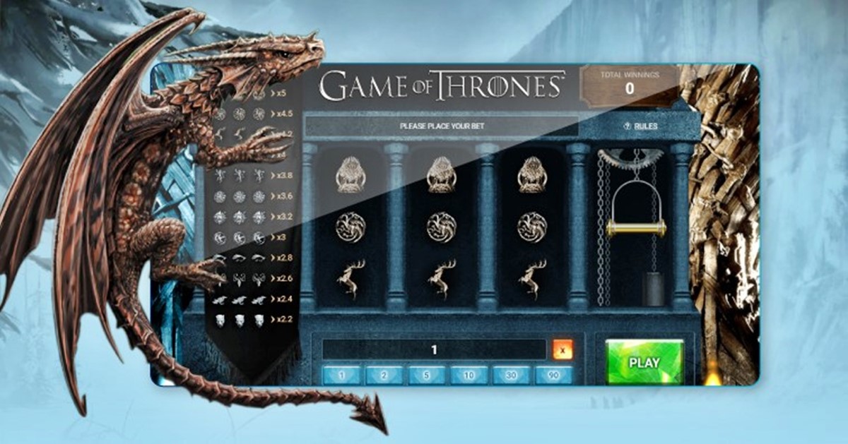 Game of Thrones témájú online nyerőgép sárkánnyal és Westeros szimbólumokkal – filmes témájú kaszinó slot játék felülete