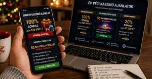 Év végi kaszinó bónuszok és ingyenes pörgetések megjelenítése mobiltelefonon és laptopon, ünnepi környezetben